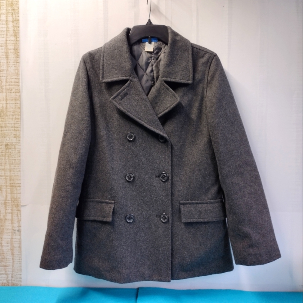 Delia's Women's Quilted Wool Blend Double Breasted Pea Coat Jacket Gray Size M